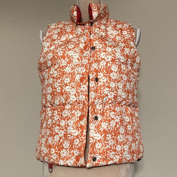 American Eagle Outfitters Reversible Down Floral Orange and Maroon Vest - size S - Picture 1 of 16